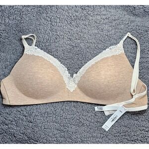 Victorias Secret PINK Wireless Bra Lace Trim Heathered Tan 34DD NWT